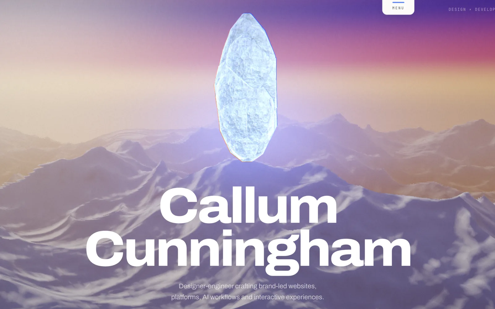 This Site: A WebGL build in React Three Fiber with procedural assets and custom GLSL shaders, where one interactive crystal follows the scroll.